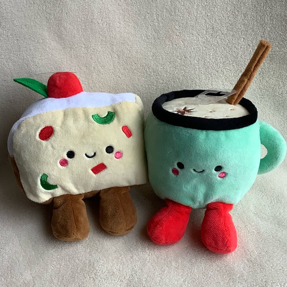 Hallmark Better Together Plush Fruit Cake and Eggnog Magnetic Stuffed Food Toys